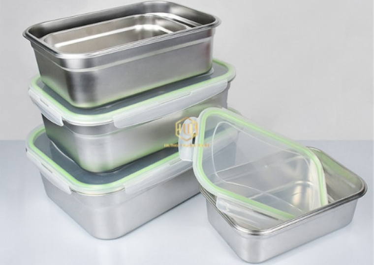 Khay đông lạnh  - Hộp bảo quản thực phẩm bằng inox ( nắp nhựa)